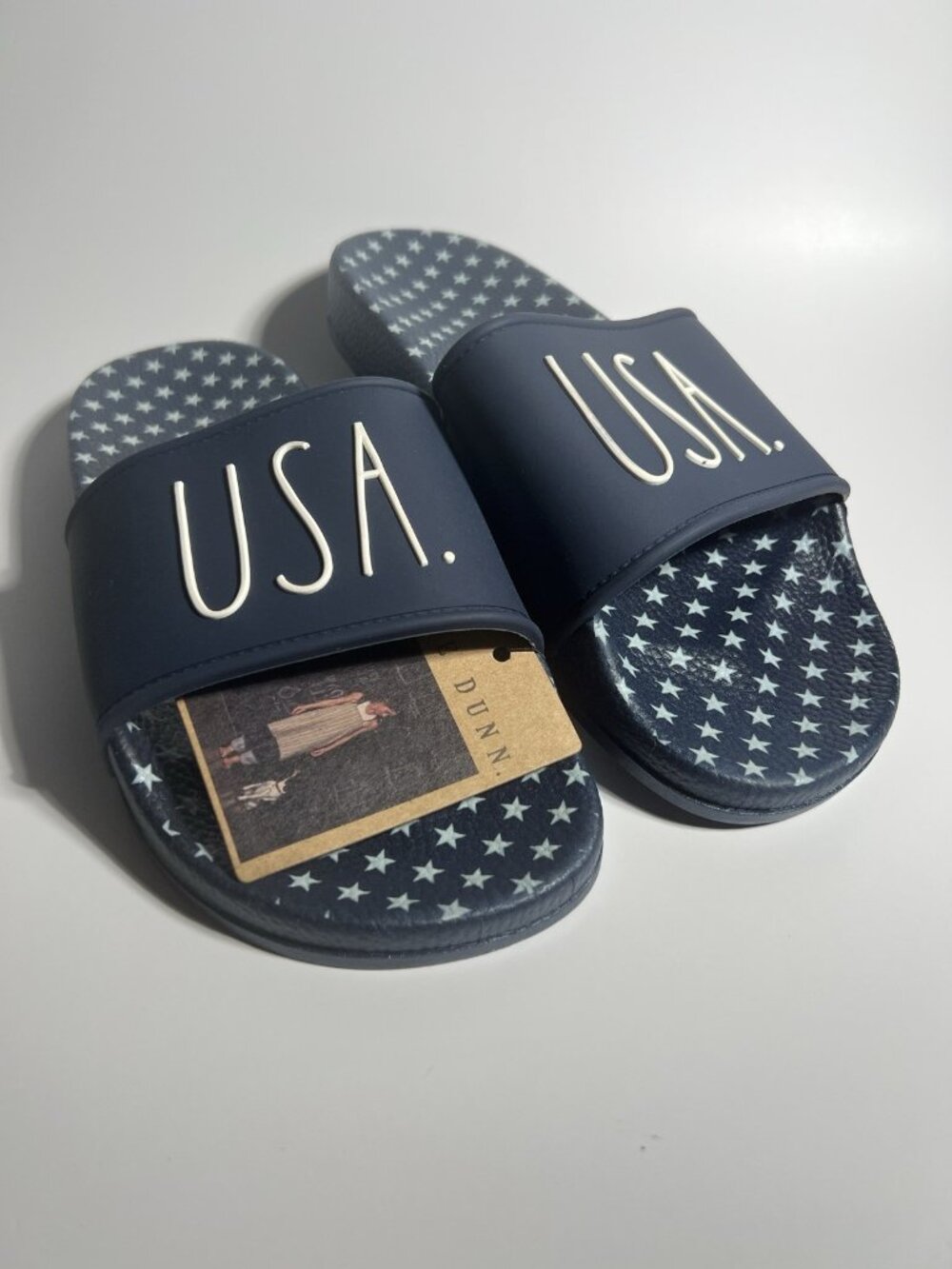 Rae Dunn USA Stars Slide Sandals Navy Women’s Size 7